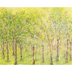 Here Comes The Sun - Acrylic Forest Landscape Painting by Deb Bossert Artworks